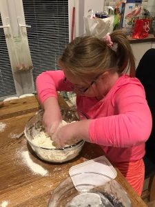 Katie mixing the dough